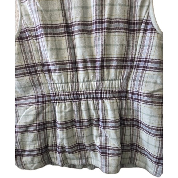 J. Jill Plaid Zip Up Puffer Vest Women's Size S Sleeveless Fleece Lined Winter - Picture 7 of 10